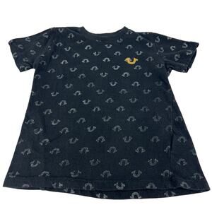 True Religion LOGO Black Cotton Distressed Wash Boy 7 Short Sleeve Casual Shirt